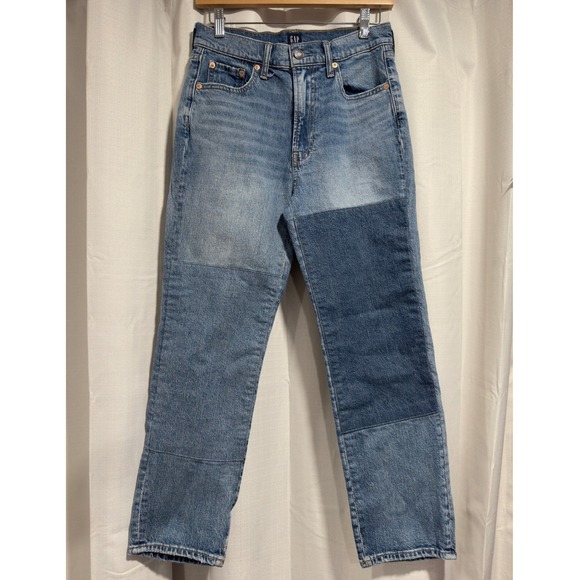 Gap Cheeky Straight Patchwork High Rise Jeans Blue Denim Womens Size 4/27 - Picture 2 of 8